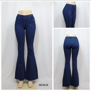Women's Wide Leg Flare Jeans - Deep Blue